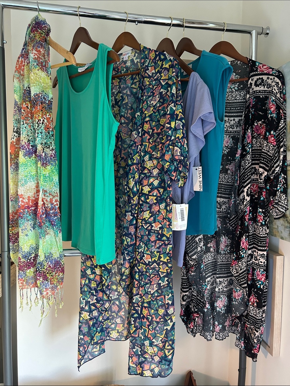 6 piece colorful bundle Turquoise black floral Sleeveless Top summer shrugs